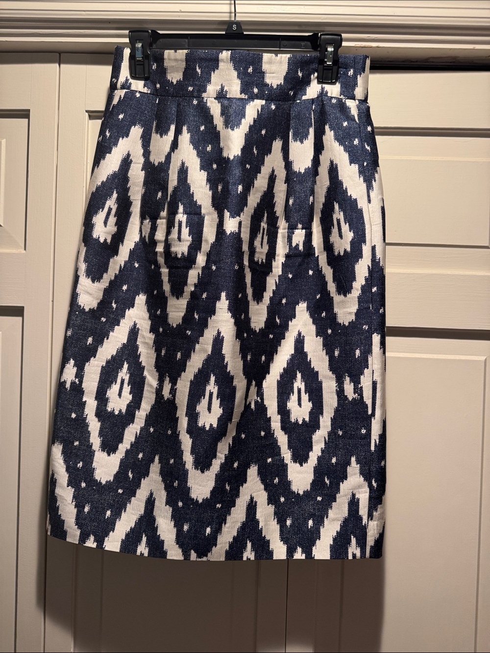 J. Crew Navy and White Ikat Pencil Skirt